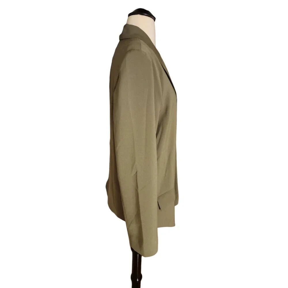 Quince Open Front Blazer Womens L Stretch Crepe Olive Office Career Shark Hem - Picture 5 of 11